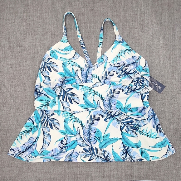 Aqua Couture Other - Aqua Couture blue and white tropical floral print tankini swim top. 2X